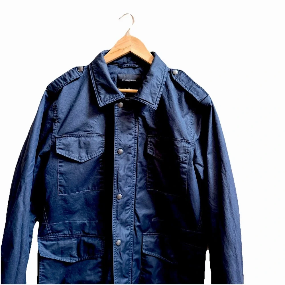 Banana Republic Navy Blue Quilted Waxed Coated Field Jacket Barn Chore Coat SZ-M